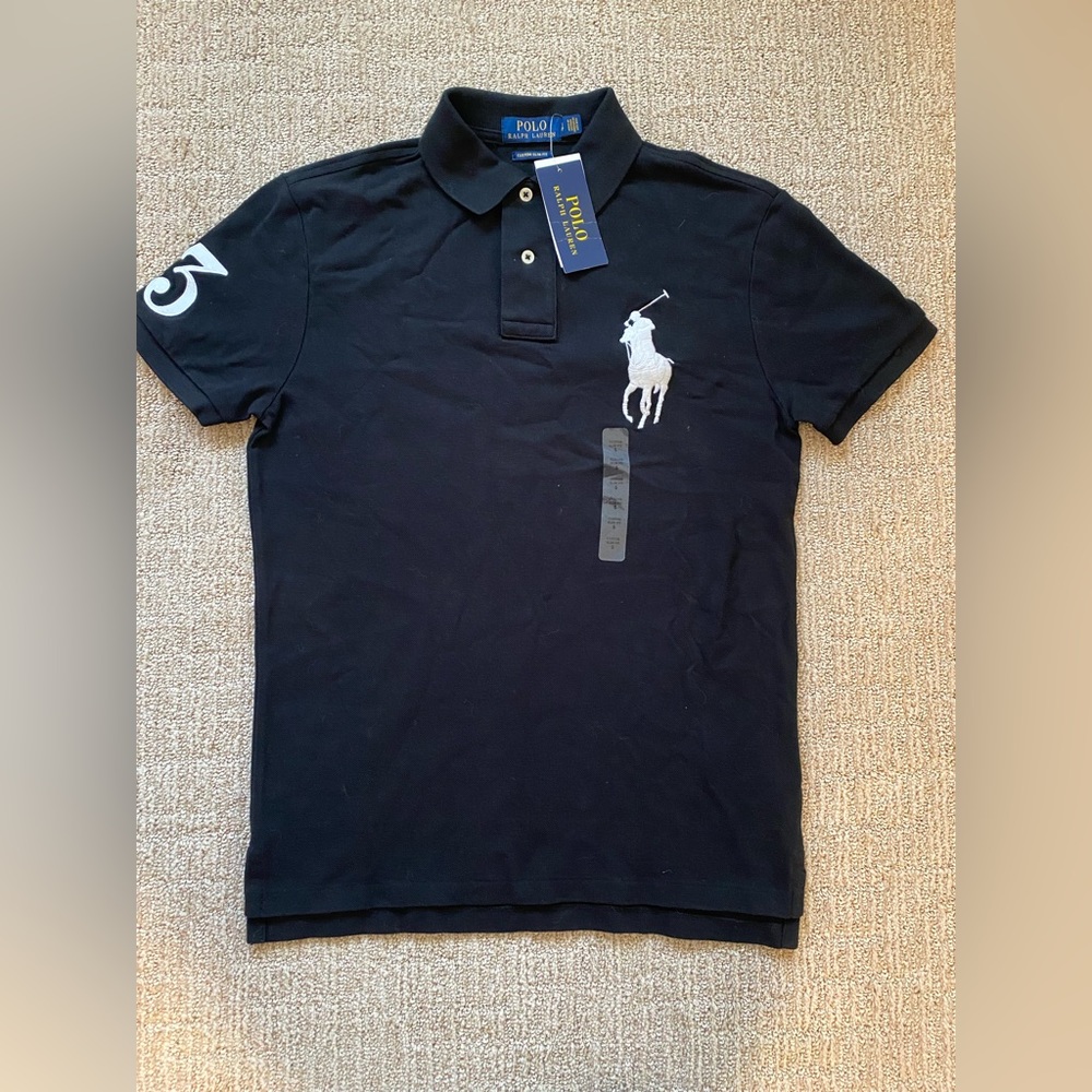BRAND NEW! Polo by Ralph Lauren Big Pony Custom Slim Fit Small Polo Shirt- Black